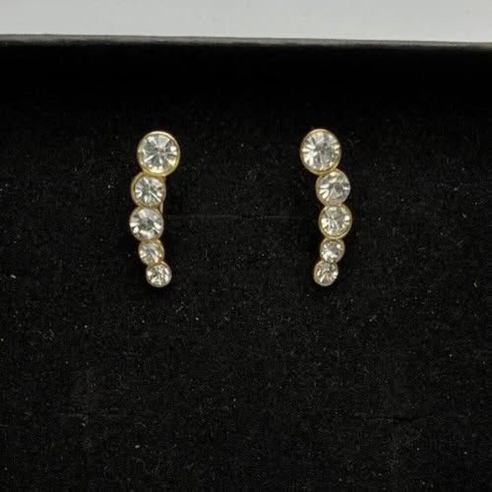 J.Crew Crawler Goldtone Rhinestone Earrings Designer Signed Costume Jewelry .75”